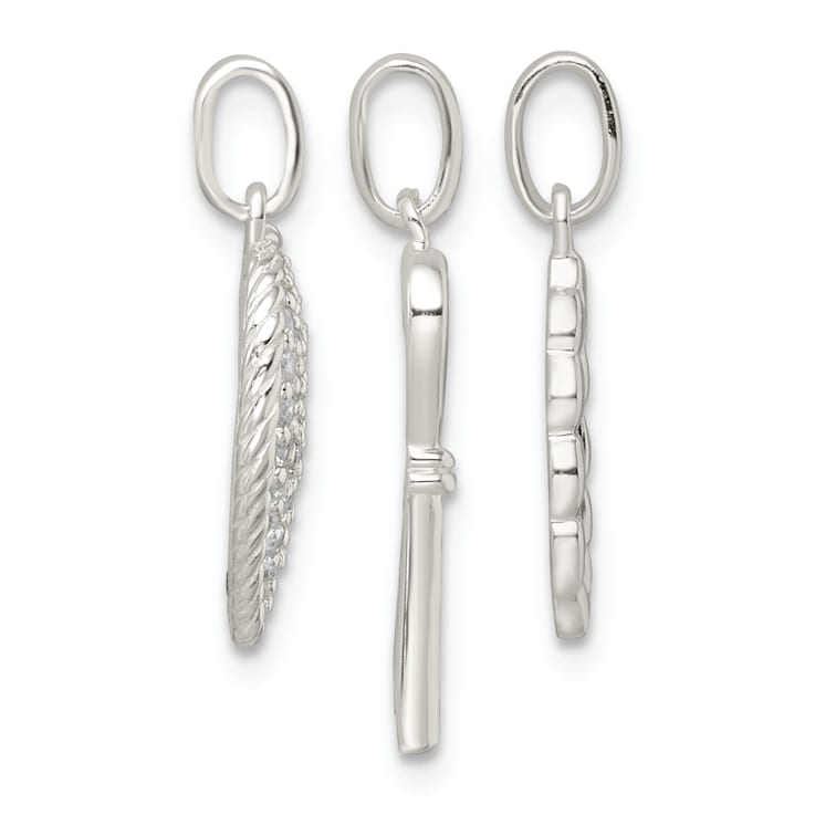 Sterling Silver Antiqued Cubic Zirconia 3 Piece Forever Pendant Set