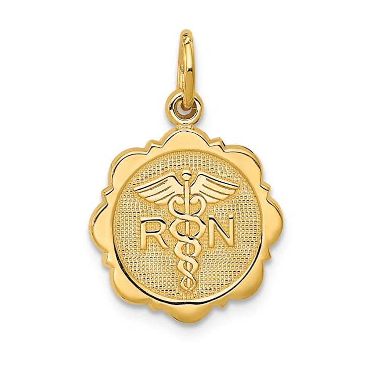 14k Yellow Gold Textured RN Registered Nurse Disc Pendant