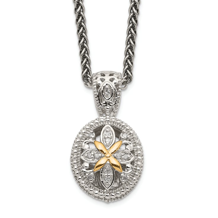 Sterling Silver Antiqued with 14K Accent Diamond Necklace