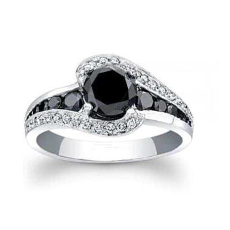 Black Spinel And White Topaz Accents Rhodium Over Sterling Silver Bypass Ring