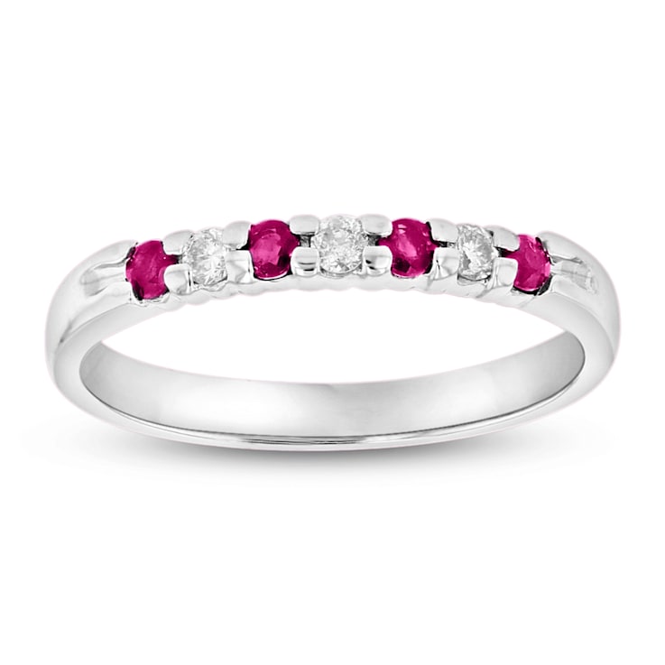 0.25ctw Ruby and Diamond Wedding Band Ring in 14k White Gold