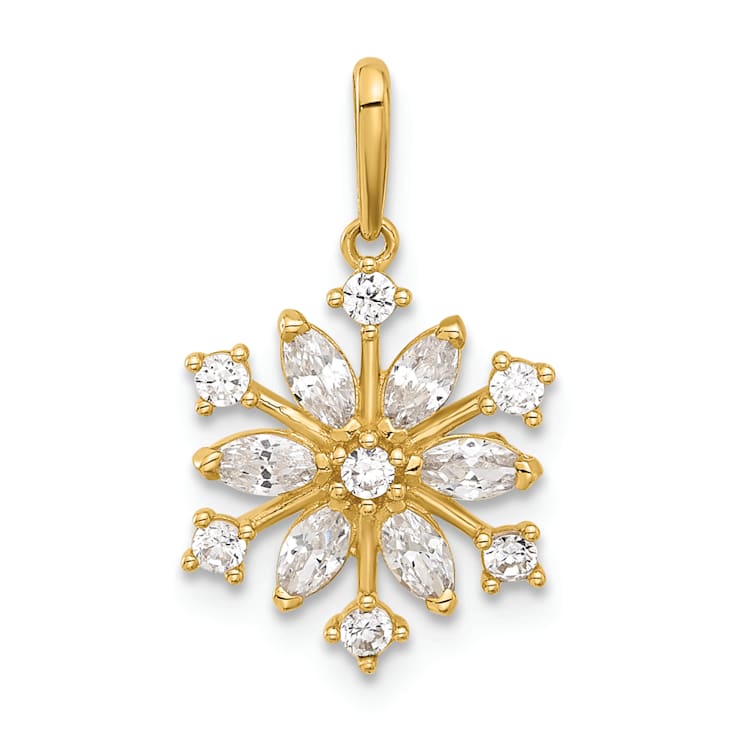 14K Yellow Gold Polished Cubic Zirconia Snowflake Pendant
