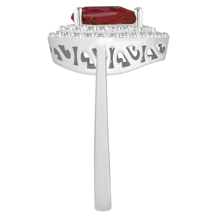 8x5mm Pear Shape Garnet And White Topaz Accents Rhodium Over Sterling
Silver Double Halo Ring