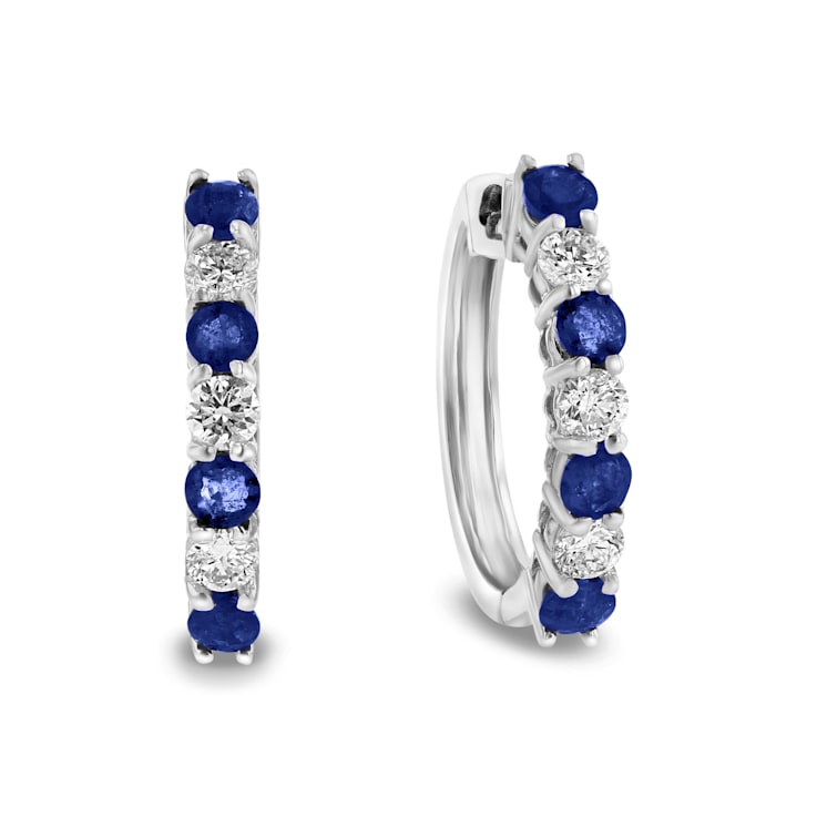 1.15ctw Sapphire and Diamond Hoop Earrings in 14k White Gold