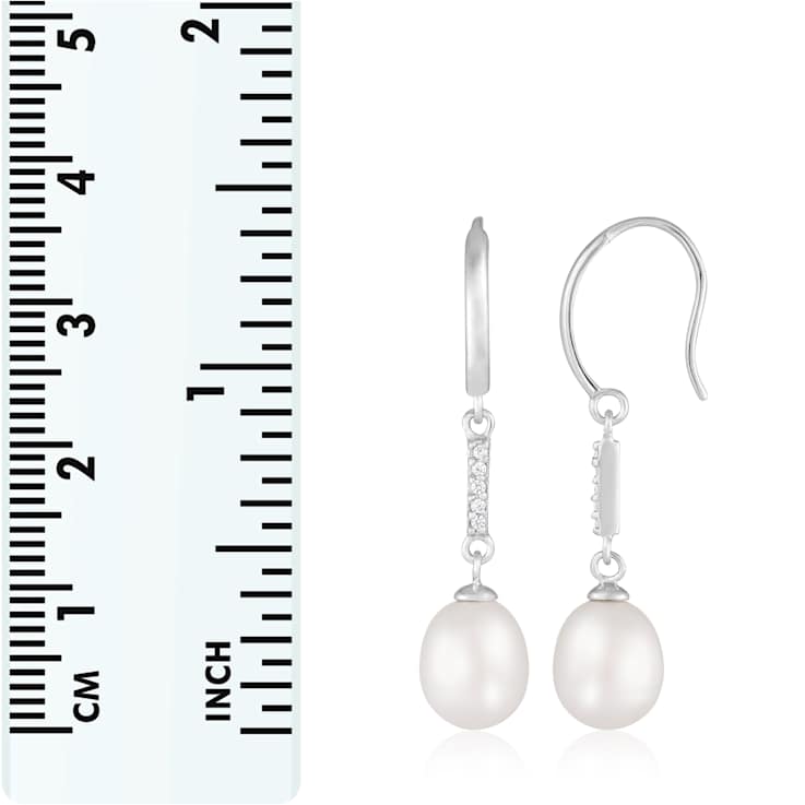 7.5-8mm White Cultured Freshwater Pearl and Cubic Zirconia Rhodium Over
Sterling Silver Earrings