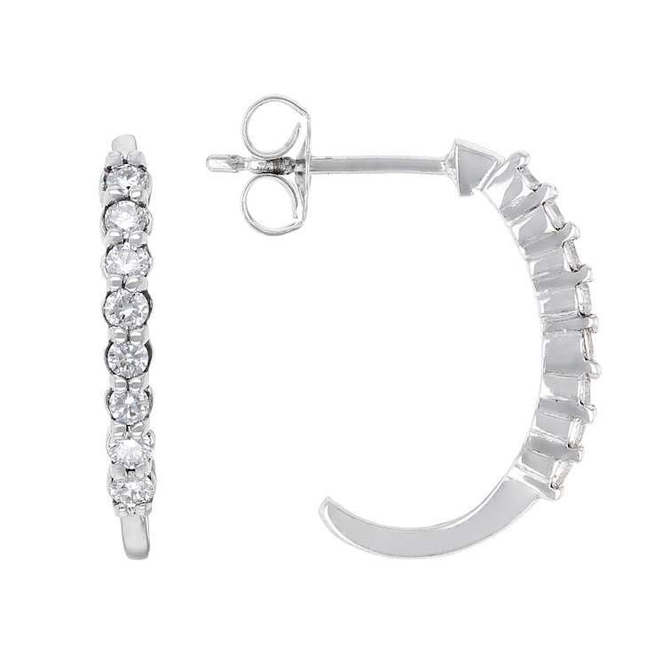 Modern Lab-Grown Diamond J-Hoop Earrings In Sterling Silver