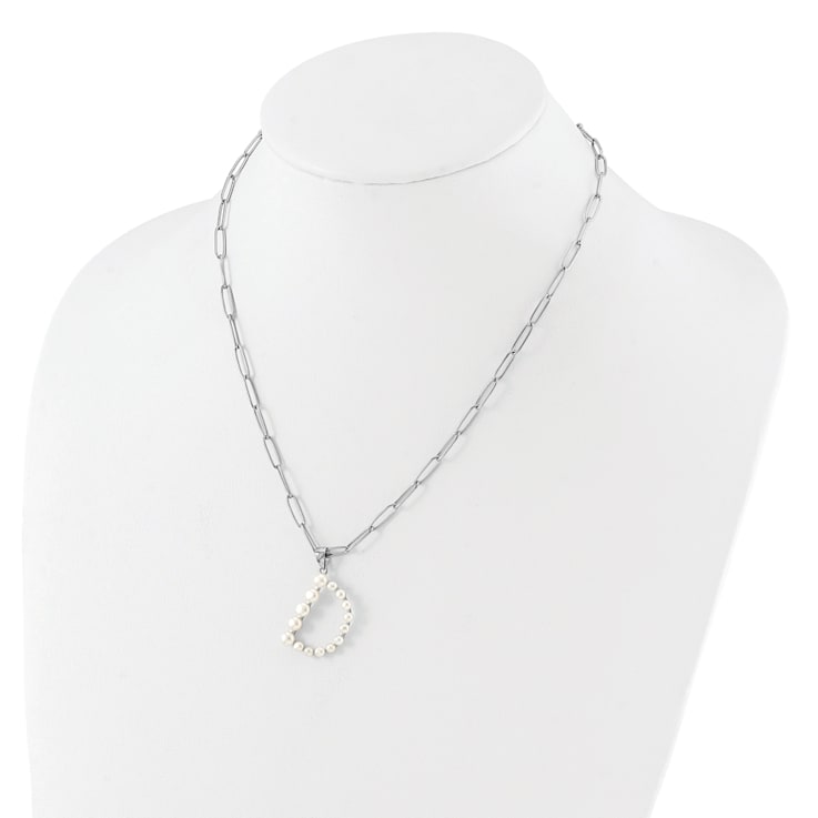 Rhodium Over Sterling Silver 3-5.5mm Freshwater Cultured Pearl LETTER D
18-inch Necklace