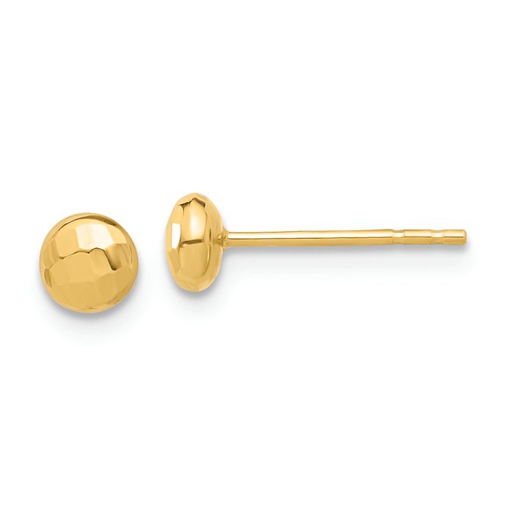 14k Yellow Gold Polished and Diamond-Cut 4.5mm Button Earrings