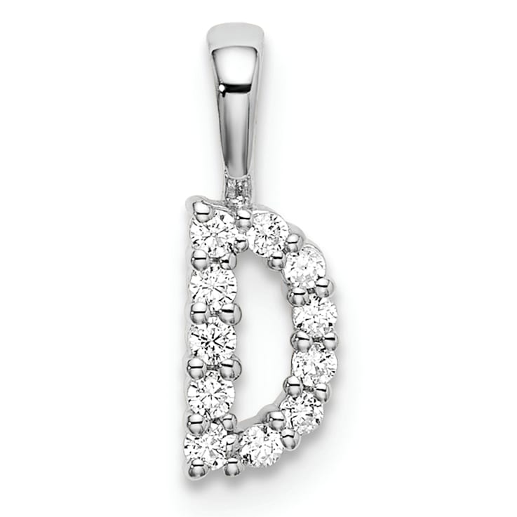 Rhodium Over 14K White Gold Lab Grown Diamond Letter D Initial Pendant