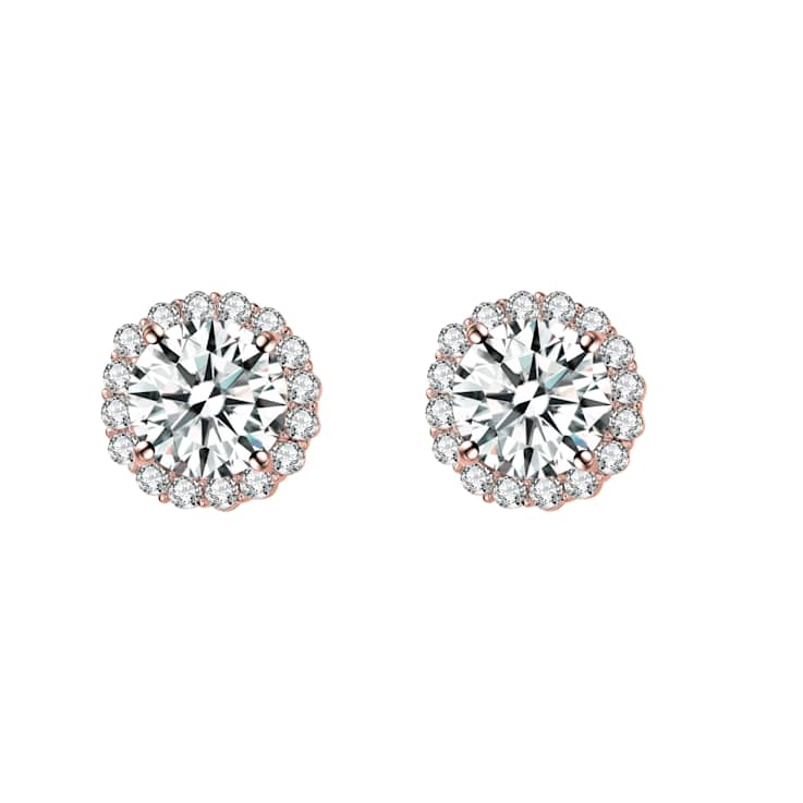 CZ Halo Stud Earrings In 18K Rose Gold Over Brass