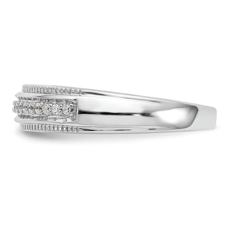 Rhodium Over 14K White Gold Diamond Trio Men's Wedding Band 0.10ctw
