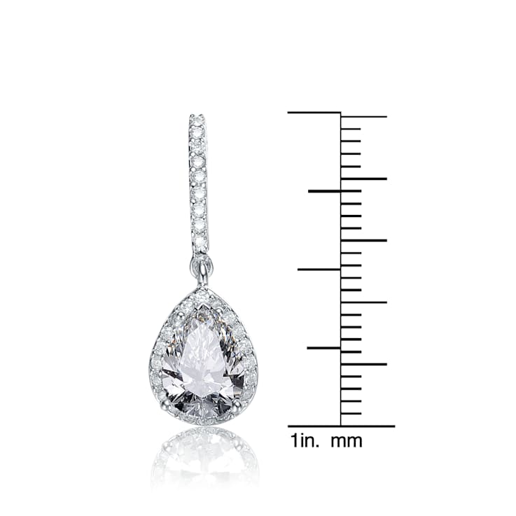 CZ Teardrop Halo Drop Earrings In Sterling Silver