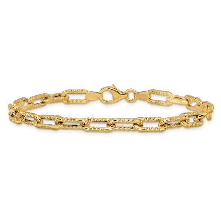 14K Yellow Gold Polished and Textured Fancy Link Bracelet