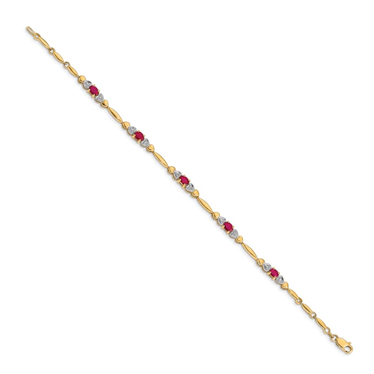 14k Yellow Gold and Rhodium Over 14k Yellow Gold Diamond and Ruby Bracelet