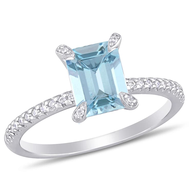 Aquamarine and Diamond 14K White Gold Engagement Ring 2ctw
