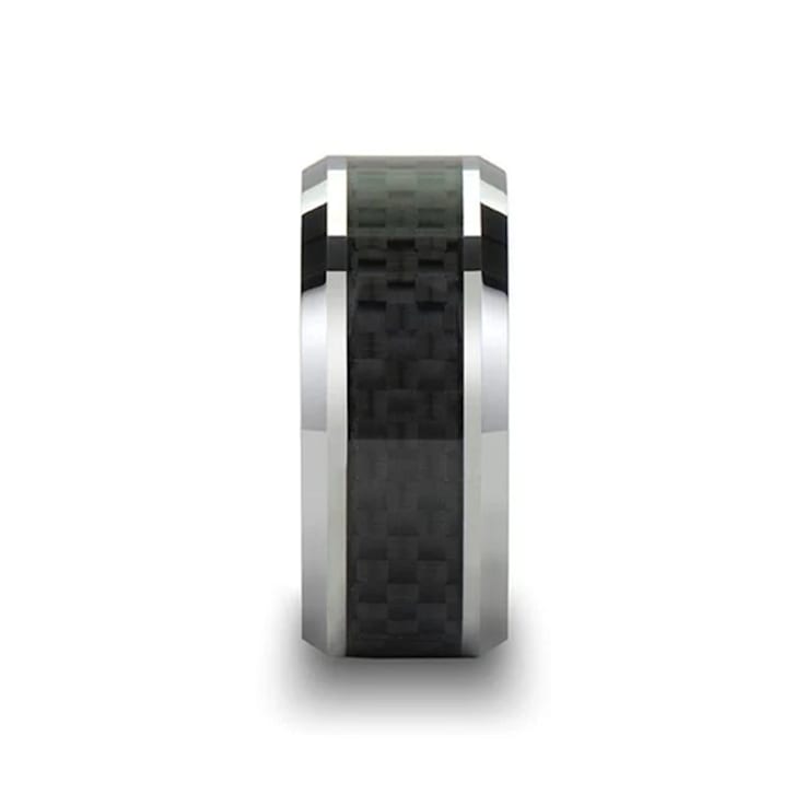 MAXIMUS Black Carbon Fiber Inlay Tungsten Carbide Wedding Band 10mm