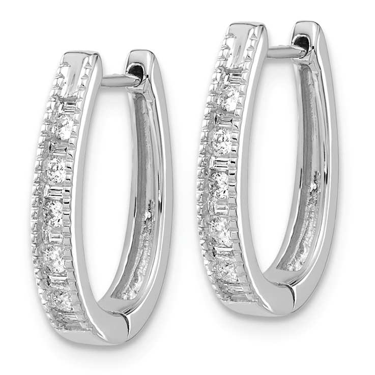 Rhodium Over 10k White Gold 5/8", 0.216ctw Diamond Oval Hinged Hoop Earrings