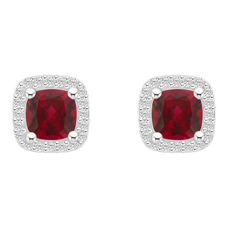 5mm Cushion Created Ruby And Created White Sapphire 10k White Gold Halo
Stud Earrings