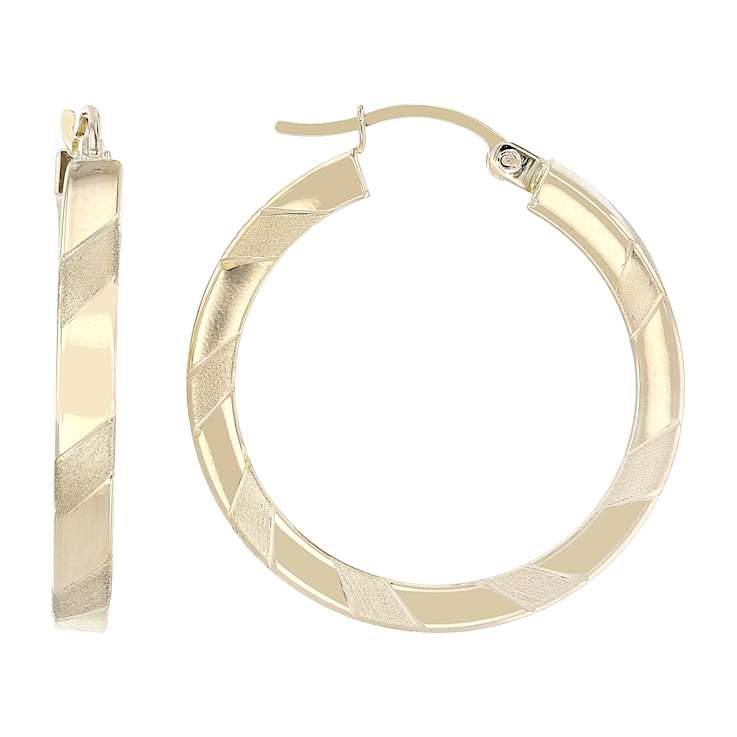 Satin And Polished Hoop Earrings In 14K Gold