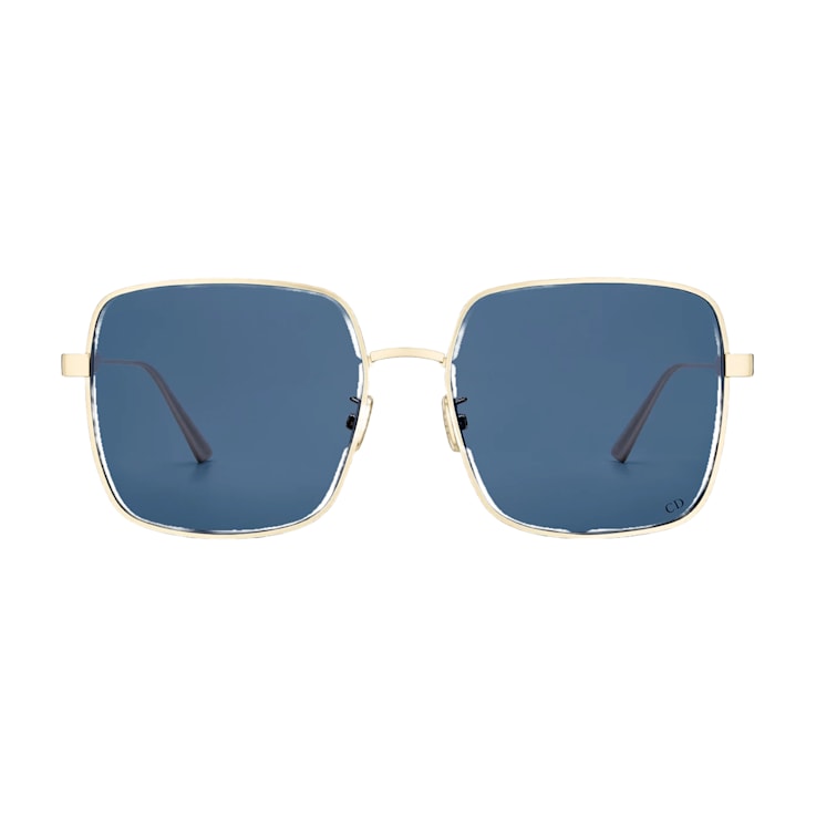 Dior Cannage SIU Gold Square Frame / Blue Lenses Sunglasses