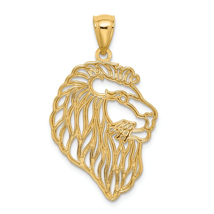 14k Yellow Gold Diamond-Cut Lion Profile Pendant