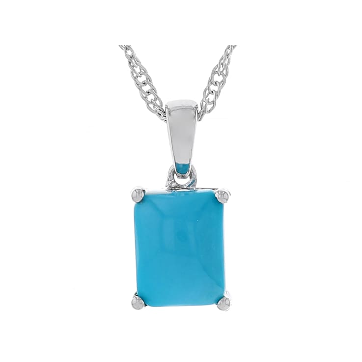 Turquoise Solitaire Pendant With Chain In Sterling Silver