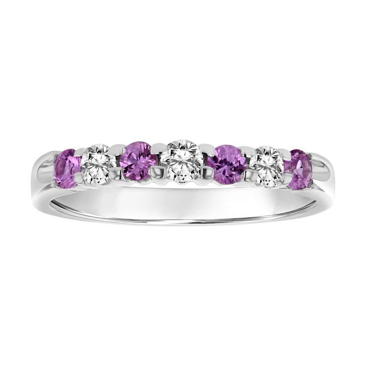 Pink Sapphire and Diamond 14k White Gold Band Ring 0.50ctw