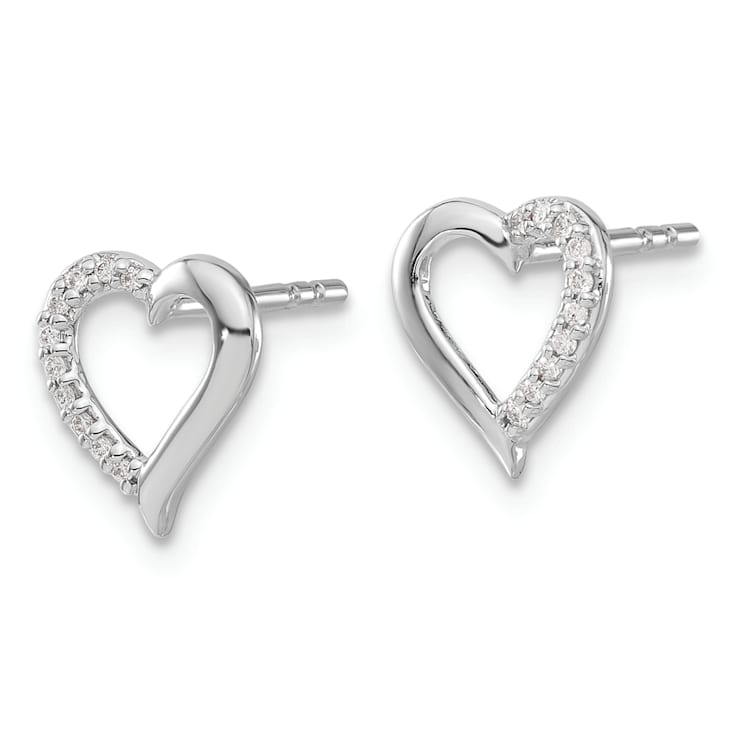Rhodium Over 14k White Gold Diamond Heart Stud Earrings