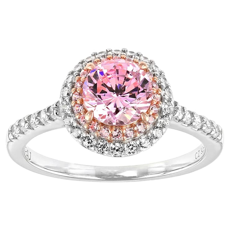 Pink And White Cubic Zirconia Platinum And 18K Rose Gold Over Silver
Ring 2.54ctw