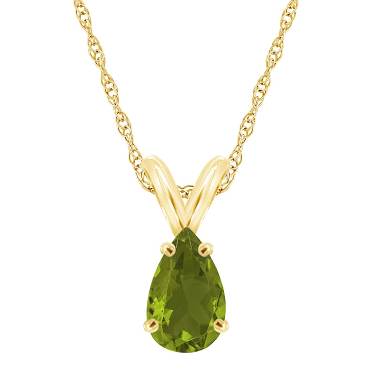 8x5mm Pear Shape Peridot 14k Yellow Gold Pendant With Chain