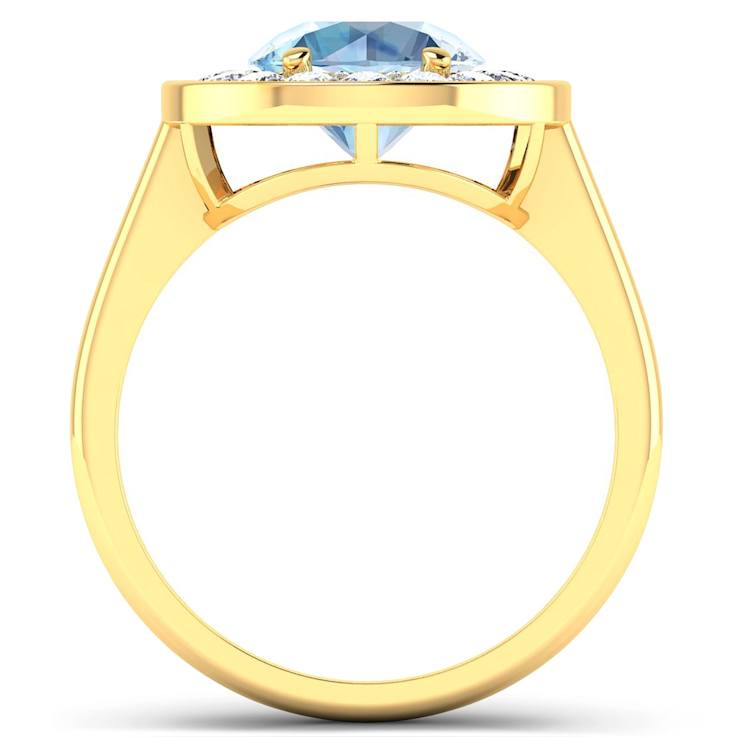 2.38ctw Blue Aquamarine and Diamond 14K Yellow Gold Halo Ring