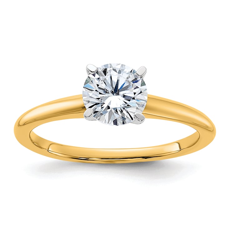 14K Yellow Gold With White Gold Accents 1 ct. D E F Pure Light Round
Moissanite Solitaire Ring