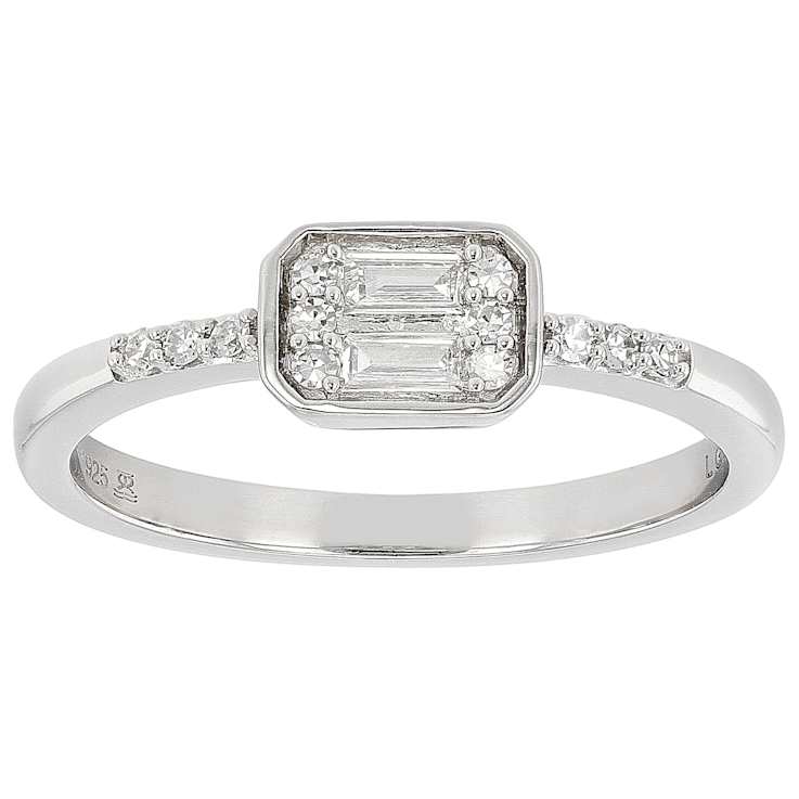 DaInty Lab-Grown Diamond Cluster Ring In Sterling Silver 0.15ctw