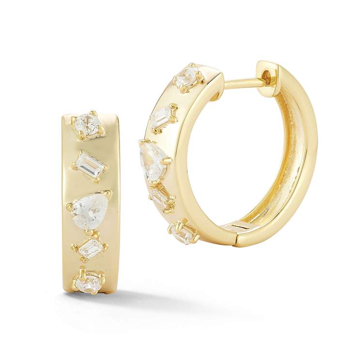 Rachel Zoe Mixed Shape CZ Hoop Earrings in 14K Gold Over Sterling Silver