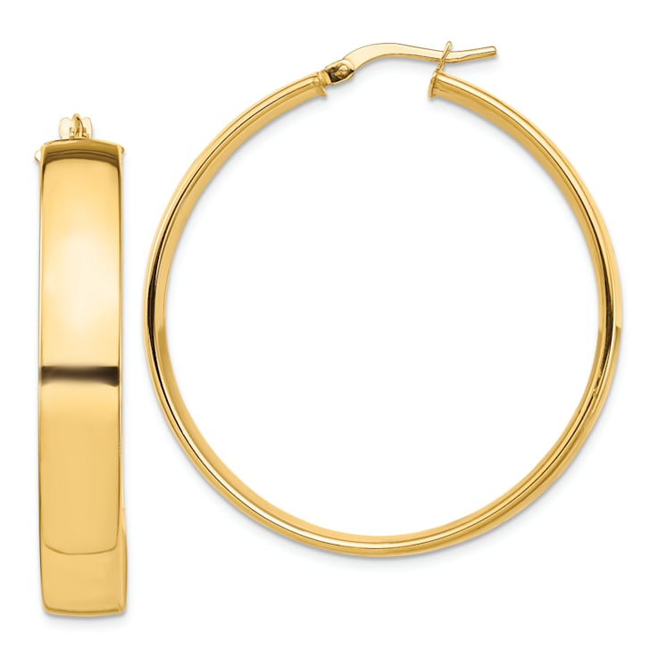 14k Yellow Gold 1 11/16" High Polished Hoop Earrings