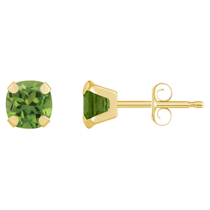 5mm Cushion Peridot 10k Yellow Gold Stud Earrings