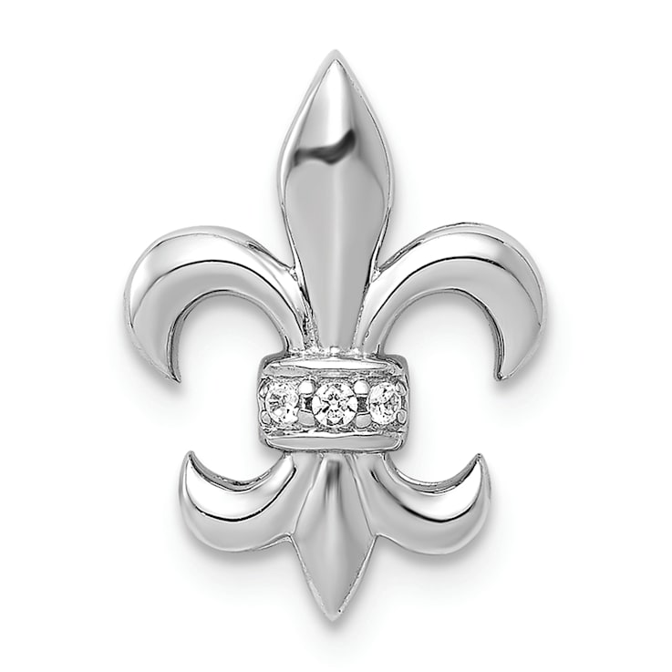 Rhodium Over 14k White Gold Diamond Fleur-de-Lis Chain Slide Pendant