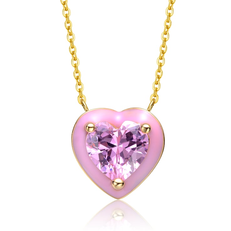 Pink Color Cubic Zirconia & Pink Enamel, 14k Gold Plated over Brass
Heart Pendant Necklace Teens