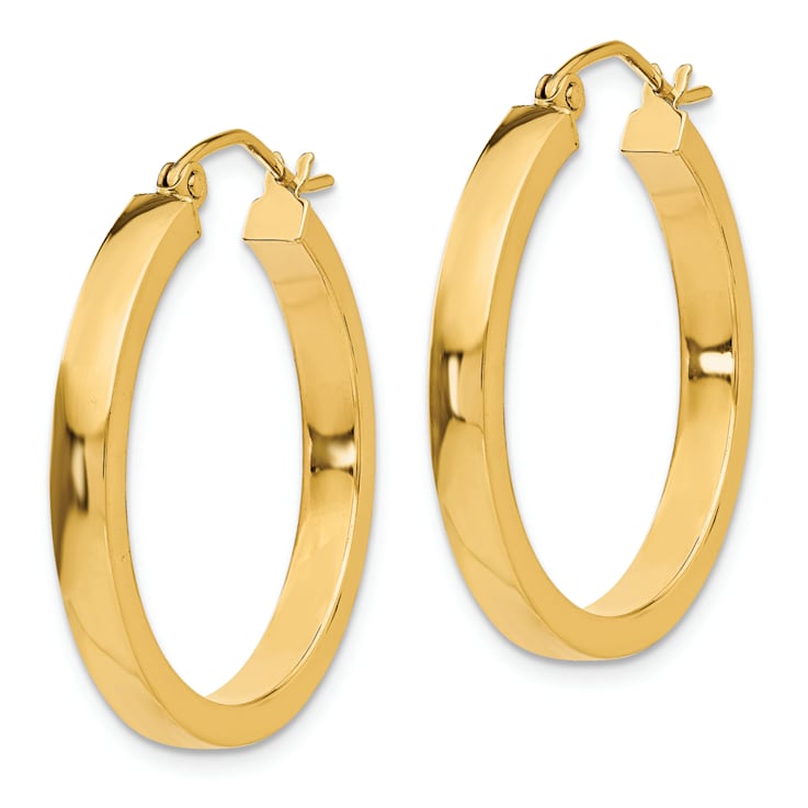 14k Yellow Gold 1" Square Tube Hoop Earrings