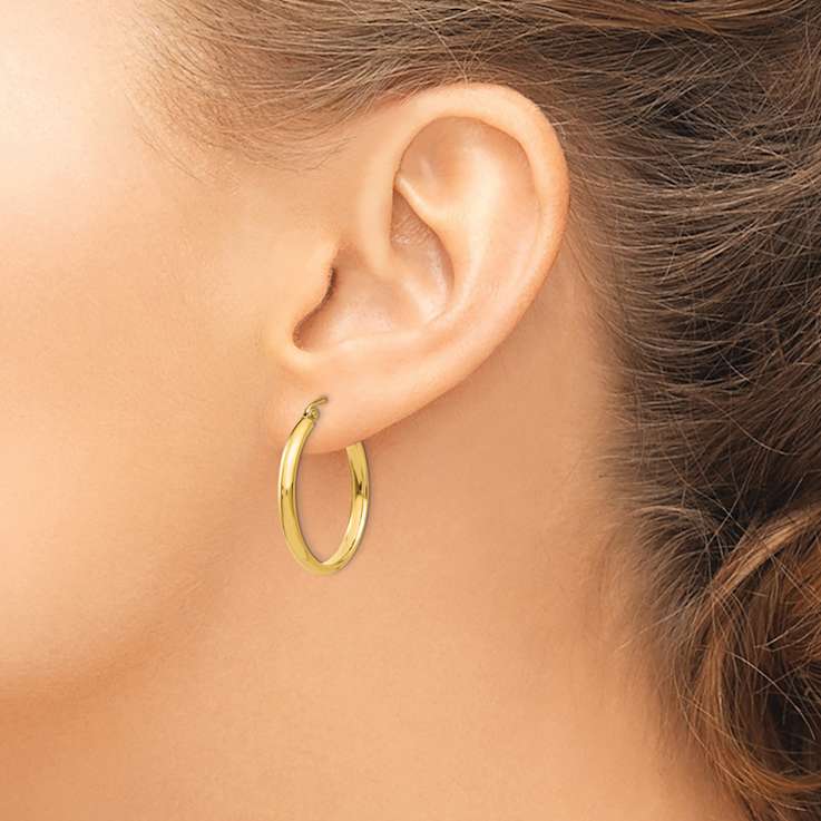 14k Yellow Gold Polished 1" Hoop Earrings
