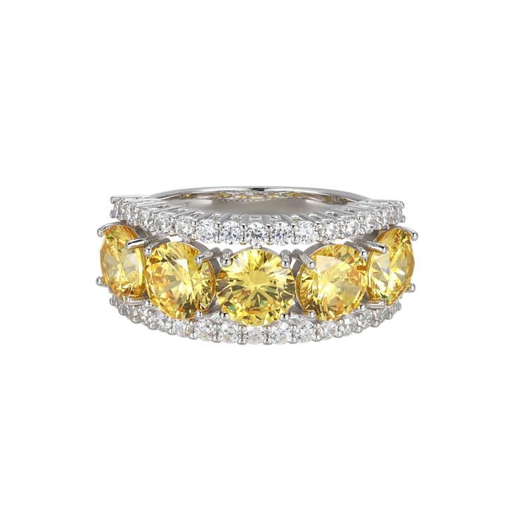 Yellow And White Cubic Zirconia Platinum Over Sterling Silver Ring 7.86ctw