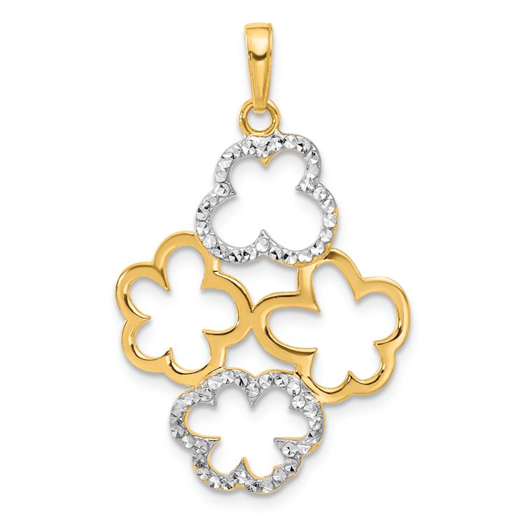 14k Two-tone Gold Polished and Diamond-cut Flowers Pendant