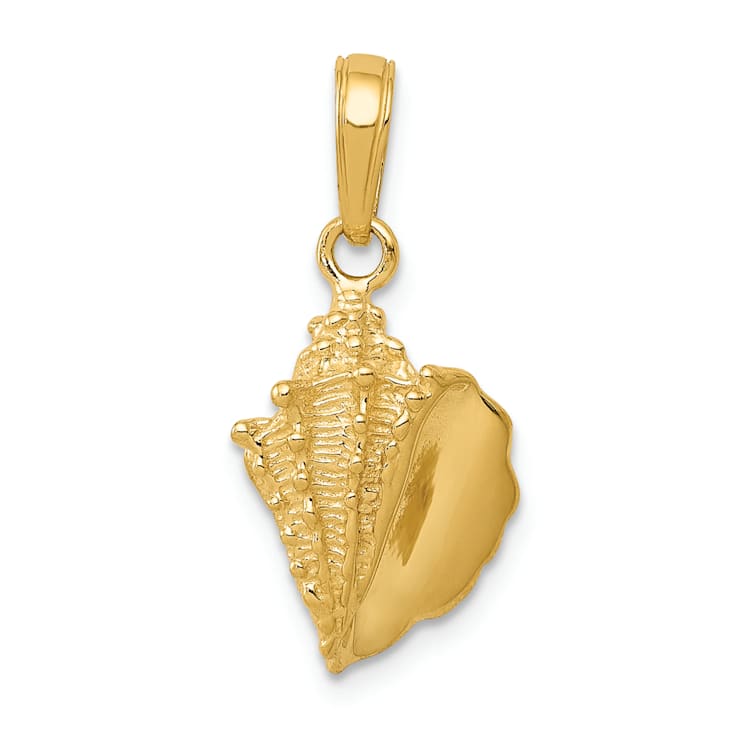 14k Yellow Gold Solid Textured Conch Shell Pendant