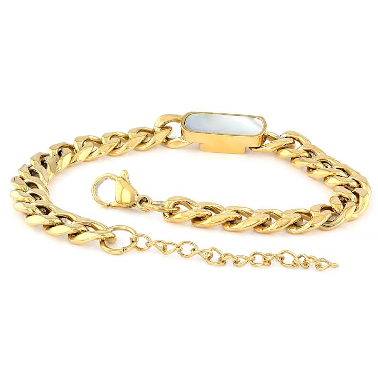 Cuban Link And Mother-Of-Pearl Station Bracelet In Gold-Tone 7mm