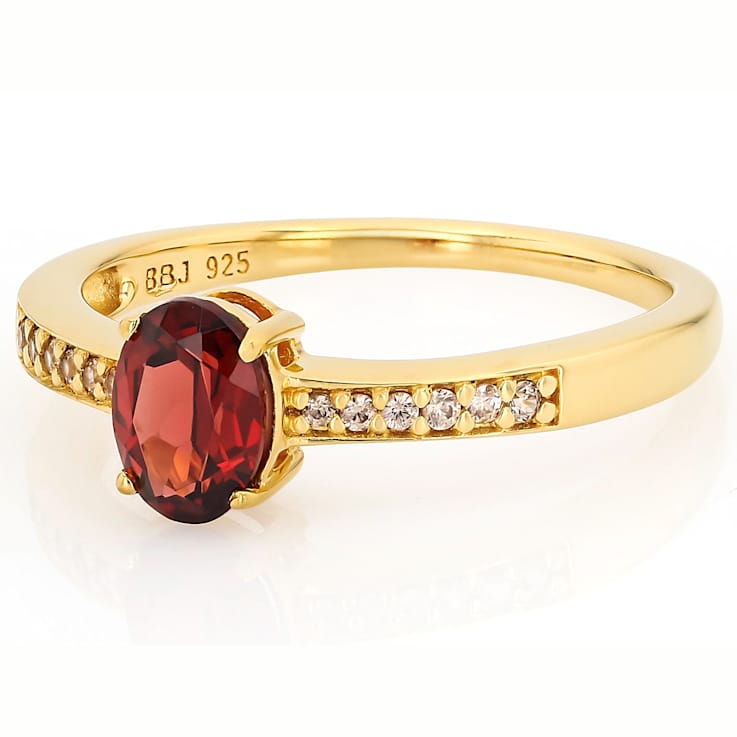 Garnet Oval And Champagne Zircon Ring In 18K Gold Over Sterling Silver 1.01ctw