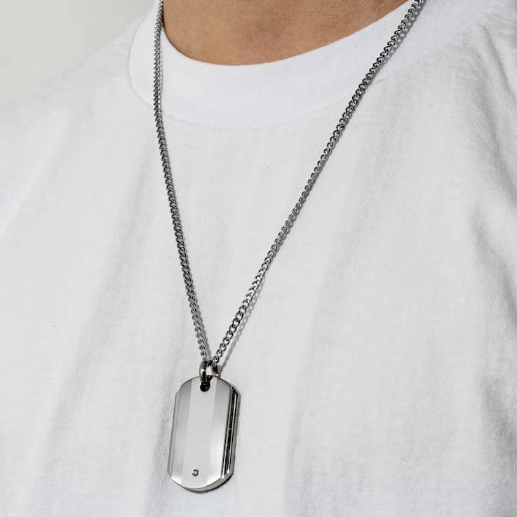 Robert Alton Men's Dog Tag Pendant With Chain In Titanium