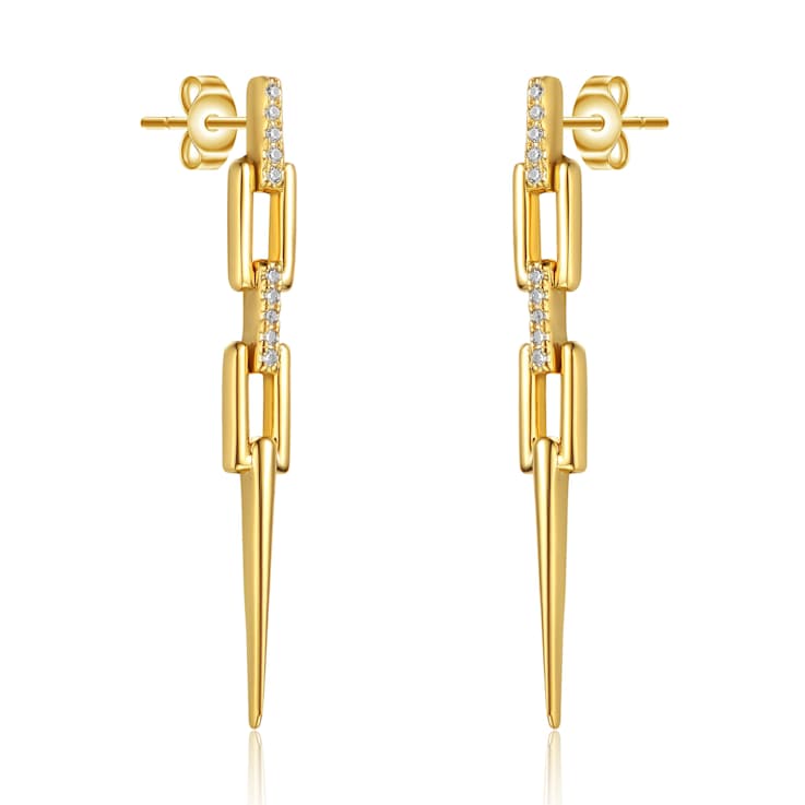 Pave CZ Drop Earrings In 14K Gold Over Sterling Silver