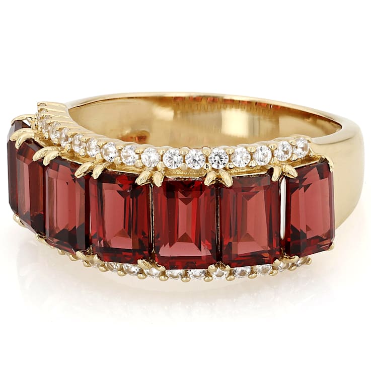 Garnet Rectangular Octagonal Ring In 18K Gold Over Sterling Silver 4.79ctw