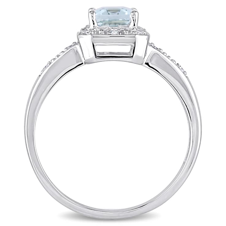 Aquamarine and Diamond 10K White Gold Ring 1ctw