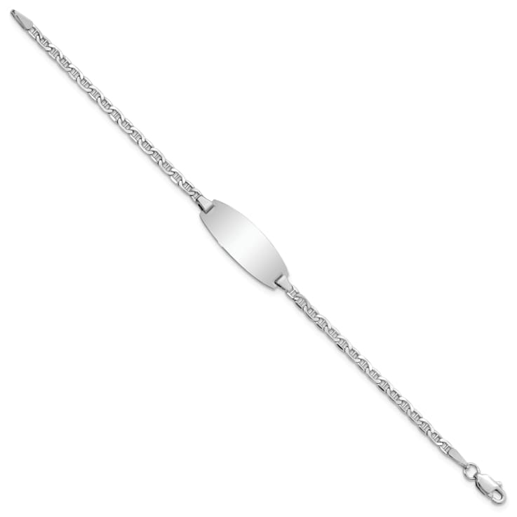 Rhodium Over 14k White Gold Oval Mariner Link ID Bracelet
